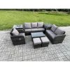 Fimous Outdoor Garden Furniture Sets 8 Pieces Wicker Rattan Furniture Sofa Sets with Rectangular Coffee Table Loveseat Sofa 2 Small Footstools 2 Side Tables