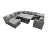 Fimous Rattan Dining Table Sofa Set with 2 Side Table Big Footstool Armchair Outdoor 8 Seat Garden Furniture Set Dark Grey Mixed