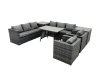 Fimous Rattan Dining Table Sofa Set with Armchair 2 Side Tables Outdoor 8 Seat Garden Furniture Set Dark Grey Mixed