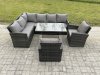 Fimous Wicker Rattan Garden Furniture Corner Sofa Set with Oblong Dining Table 2 Armchairs 8 Seater Outdoor Rattan Set Dark Grey Mixed