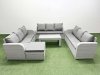Fimous PE Rattan Lounge Sofa Set 10 Seater Outdoor Garden Furniture Set with Oblong Coffee Table 3 Seater Sofa Big Footstool Light Grey