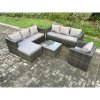 Fimous Rattan Garden Furniture Sofa Set with Armchair Square Coffee Table Big Footstool Indoor Outdoor 8 Seater Rattan Set Dark Grey Mixed