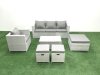 Fimous Rattan Garden Furniture Set with 3 Seater Sofa Chair Rectangular Coffee Table 3 Footstools Light Grey Mixed 6 Seater