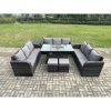Fimous Rattan Furniture Garden Dining Set Gas Fire Pit Table With Side Table Lounge Sofa 2 Small Footstools Dark Grey Mixed