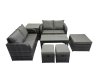 Fimous 3 Seater Sofa Reclining Chair Coffee Table Set Rattan Garden Outdoor Furniture Set with Side Table 3 Stools Dark Grey Mixed