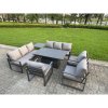Fimous 6 Piece Garden Furniture Set 9-Seater Aluminium Outdoor Dining Set with Adjustable Rising Lifting Dining Table & Cushions 3 Chairs Dark Grey