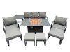 Fimous 9 Seat Outdoor Garden Furniture Set Aluminium Lounge 3 Seat Sofa Gas Fire Pit Table Sets with Chair 4 Stools Side Table Dark Grey