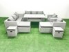 Fimous Rattan Garden Furniture Dining Set 12 Seater Lounge Sofa Chair Dining Table Set with 4 Footstools Side Table Light Grey Mixed