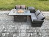Fimous 4 Pieces Garden Furniture Sets Poly Rattan Outdoor Patio Gas Firepit Dining Table Sofa Set for Garden Backyard Dark Grey Mixed