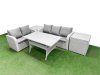 Fimous 5 Seater PE Rattan Wicker Garden Furniture Patio Conservatory Sofa Set with Rectangular Dining Table 3 Seater Sofa Love Sofa 2 Side Table