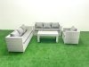 Fimous Wicker PE Rattan Sofa Garden Furniture Set with Oblong Coffee Table Armchair Light Grey Mixed