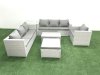 Fimous Wicker PE Rattan Sofa Garden Furniture Set with Armchair Oblong Coffee Table Big Footstool Side Table Light Grey Mixed