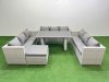 Fimous Patio Outdoor Garden Furniture Sets with Black Glass Top Dining Table 3 Seater Sofa Big Stool Light Grey