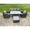 Fimous 6 Seater Rattan Outdoor Garden Furniture Sets Height Adjustable Rising lifting Dining Table Lounge Sofa Set With Big Footstool Dark Grey Mixed