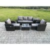 Fimous Garden Furniture Sets 7 Seater Wicker Rattan Furniture Patio Sofa Sets with Reclining Chair 3 Seater Sofa Side Table 2 Small Footstools Dark Grey Mixed