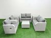 Fimous 6 Seater Outdoor Reclining Chair Love Sofa Set Rattan Garden Furniture Set with Square Coffee Table 2 Side Tables Light Grey