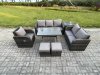 Fimous 8 Seater Outdoor Rattan Garden Furniture Set Patio Lounge Sofa Set with Dining Table Side Table 2 Small Footstools Dark Grey Mixed