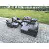 Fimous Garden Furniture Set Rattan Outdoor Lounge Sofa Chair With Tempered Glass Table 3 Footstools Side Table Dark Grey Mixed