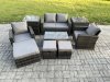 Fimous 7 Seater Dark Grey Outdoor Rattan Garden Furniture Set Patio Lounge Sofa Rectangular Coffee Table with 2 Side Table 3 Footstools