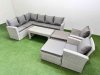 Fimous Rattan Garden Furniture Set Outdoor 10 Seater Corner Sofa Sets with Oblong Coffee Table Chair Big Footstools Light Grey Mixed