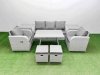 Fimous Reclining Chair 3 Seat Sofa Set Garden Furniture Set with Rectangular Dining Table 2 Side Tables 2 Small Footstools Light Grey