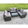 Fimous Outdoor Garden Furniture Sets 6 Seater Wicker Rattan Furniture Sofa Sets with Rectangular Coffee Table Love Sofa Dark Grey Mixed