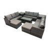 Fimous Rattan Garden Outdoor Furniture Set 3 Seater Sofa Coffee Table with 2 Side Tables 4 Footstools Dark Grey Mixed