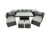Fimous PE Rattan Garden Furniture Set Lounge Sofa Rising Dining Table Set with 2 Side Tables 4 Footstool Dark Grey Mixed