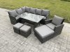 Fimous 10 Seater Outdoor Rattan Garden Furniture Set with Rectangular Dining Table 3 Footstool Armchiar Patio Wicker Corner Sofa Set Dark Grey Mixed