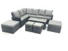 Fimous 10 Seat Rattan Garden Furniture Corner Sofa Set Outdoor Patio Sofa Chair Table Set with 2 Small Footstools 2 Big Footstools Dark Grey Mixed