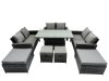 Fimous Outdoor Love Sofa Set 10 Seat Rattan Garden Furniture Set with Adjustable Lifting Dining or Coffee Table Dark Grey Mixed