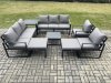 Fimous Aluminium Patio Outdoor Garden Furniture Lounge Sofa Set with Square Coffee Table 2 Chairs Side Table 2 Big Footstool Dark Grey