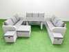 Fimous Patio Garden Furniture Sets with Black Glass Top Dining Table 3 Seater Sofa 2 Side Tables 3 Stool Light Grey