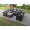 Fimous Outdoor Rattn Garden Furniture Sofa Set Rectangular Coffee Table Lounge Sofa Chair Footstool Converstory Dark Mixed Grey