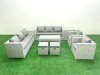 Fimous Outdoor Garden Furniture Rattan Sofa Set with 2 Armchairs Oblong Coffee Table 2 Small Footstools 2 Side Tables Light Grey Mixed
