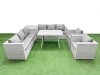 Fimous 8 Seater Garden Furniture Set PE Ratten Garden Sofa Set with Rectangular Dining Table Side Table Light Grey