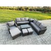 Fimous 10 Seater Rattan Lounge Sofa Set Outdoor Garden Furniture Set with Rectangular Coffee Table 3 Seater Sofa 3 Footstools Side Table Dark Grey Mixed