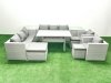 Fimous Rattan Garden Furniture Set Outdoor 8 Seater Patio Dinin g Sofa Sets with Dining Table 2 Chairs 2 Side Tables 3 Footstools Light Grey Mixed