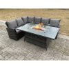 Fimous Outdoor Rattan Corner Sofa Garden Furniture High Back Sofa Set Gas Fire Pit Dining Table Gas Heater Burner 6 Seater