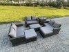 Fimous 7 pc Rattan Sofa Garden Furniture Outdoor Patio Set with Side Tables 2 Big Footstool Love Seat Sofa Dark Grey Mixed