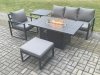 Fimous Aluminium 5 Pieces Garden Furniture Sofa Set with Cushions Gas Fire Pit Dining Table Set with Side Table Big Footstool Dark Grey