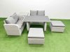 Fimous 6 Pieces Outdoor PE Rattan Sofa Set Patio Garden Furniture Sets with Cushions Side Table 2 Big Stools Light Grey