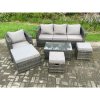 Fimous Rattan Garden Furniture Set with 3 Seater Sofa Coffee Table Armchair 3 Footstools Indoor Outdoor Patio Lounge Sofa Set Dark Grey Mixed