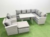 Fimous 9 Seater Garden Outdoor Rattan Furniture Set Rattan Corner Sofa Oblong Dining Table with 2 Armchairs Big Footstool Light Grey Mixed