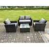 Fimous 4 Seater Dark Grey Mixed High Back Rattan Sofa Set Square Coffee Table Garden Furniture Outdoor Patio