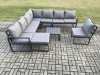 Fimous 9 Seater Patio Outdoor Garden Furniture Aluminium Lounge Corner Sofa Set with Square Coffee Table Big Footstool Dark Grey