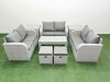 Fimous 8 Seater PE Wicker Rattan Furniture Sofa Sets with Oblong Coffee Table 2 Seater Love Sofa 2 Stool 2 Side Table Light Grey