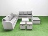 Fimous Outdoor Garden Furniture Sets 9 Seater Wicker Rattan Furniture Sofa Sets with Square Coffee Table high Back Lounge Sofa 3 Stools Side Table Light Grey
