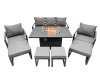 Fimous 9 Seat Outdoor Garden Furniture Set Aluminium Lounge 3 Seat Sofa Gas Fire Pit Table Sets with Chair 4 Stools Dark Grey