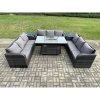 Fimous Rattan Furniture Garden Dining Set Gas Fire Pit Table With 2 Side Tables Lounge Sofa Dark Grey Mixed